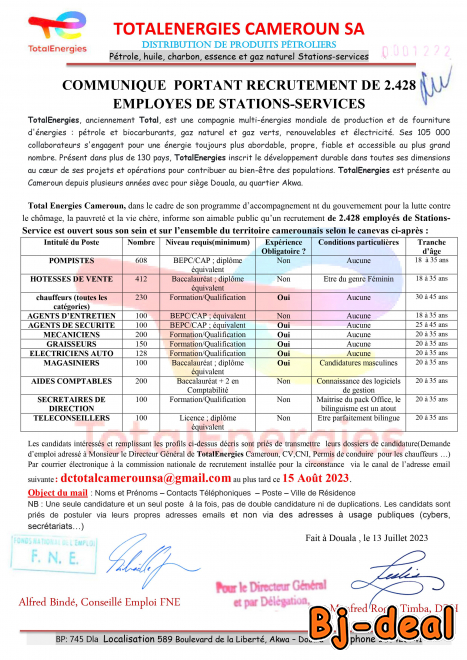 Main image of TOTALENERGIES RECRUTE 2428 PROFILS CAMEROUN