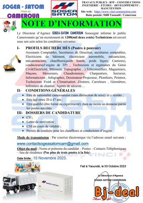 Main image of 1200 TECHNICIENS CHEZ SOGEA SATOM CAMEROUN