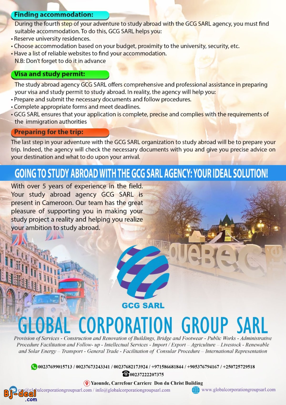 Image principale de poursuivre les études supérieures à l&amp;#039;étranger avec l&amp;#039;agence GCG Sarl