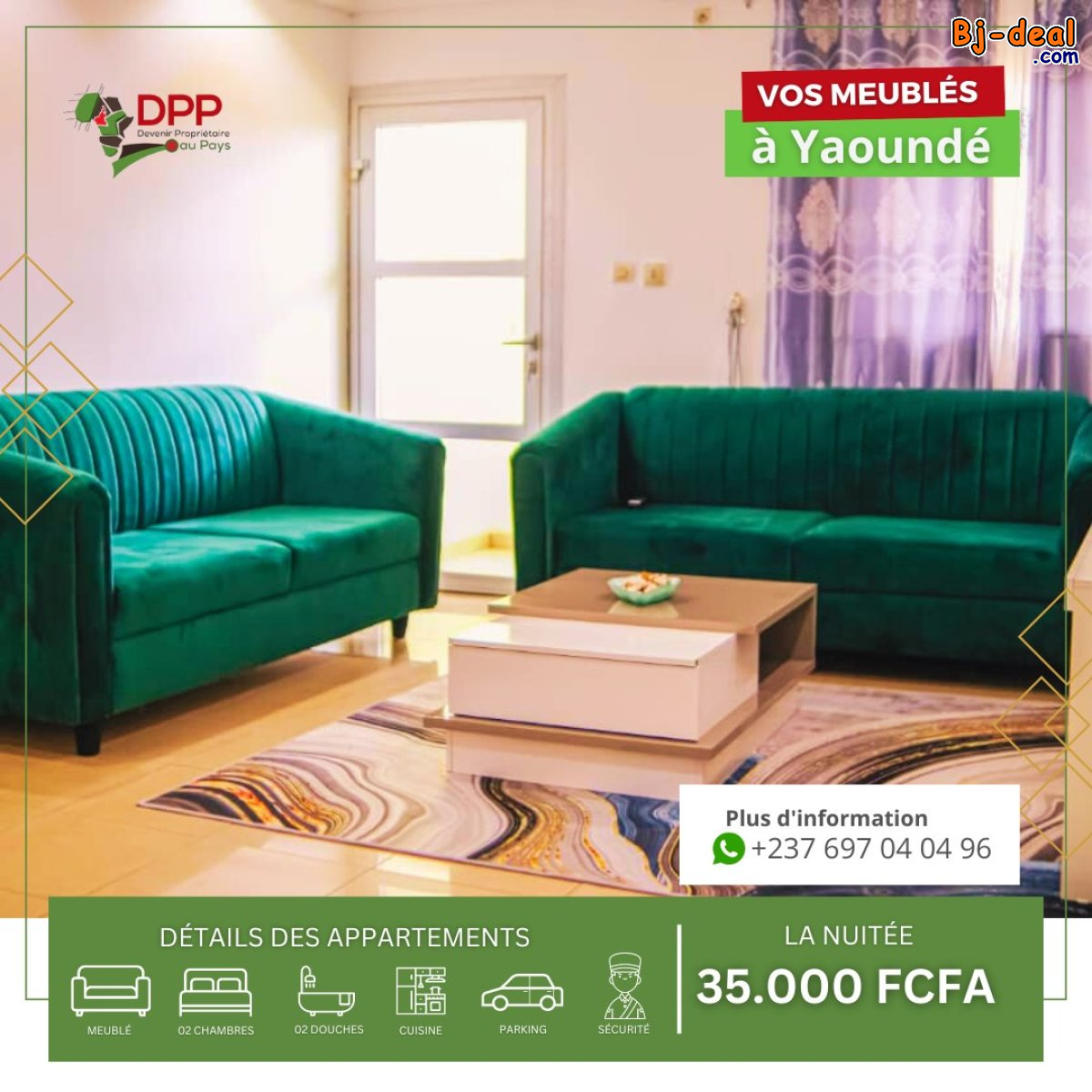 Image principale de Appartement lumineux à Élig Essono avec balcon et vue sur la ville