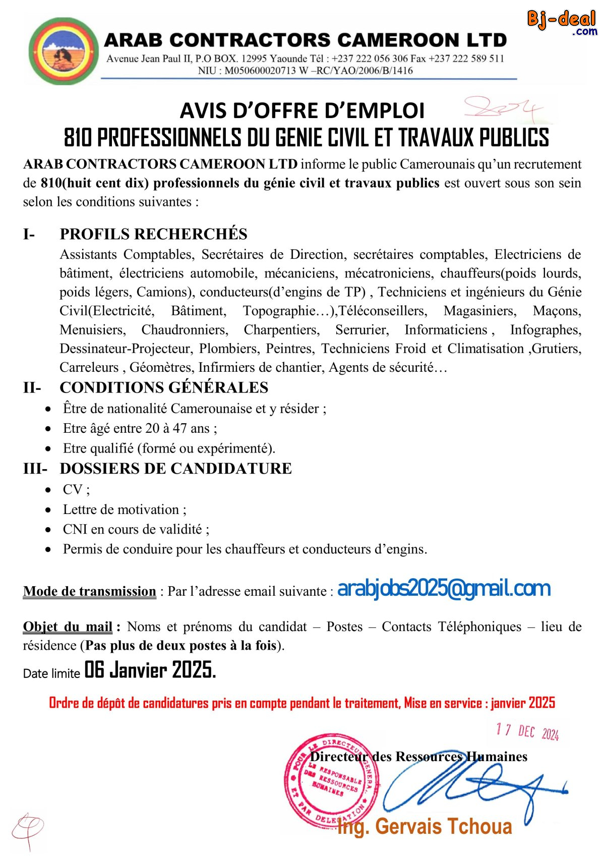 Image principale de RECRUTEMENT 2025, 810 PROFILS RECHERCHES CHEZ ARAB CONTARCTORS CAMEROON LTD