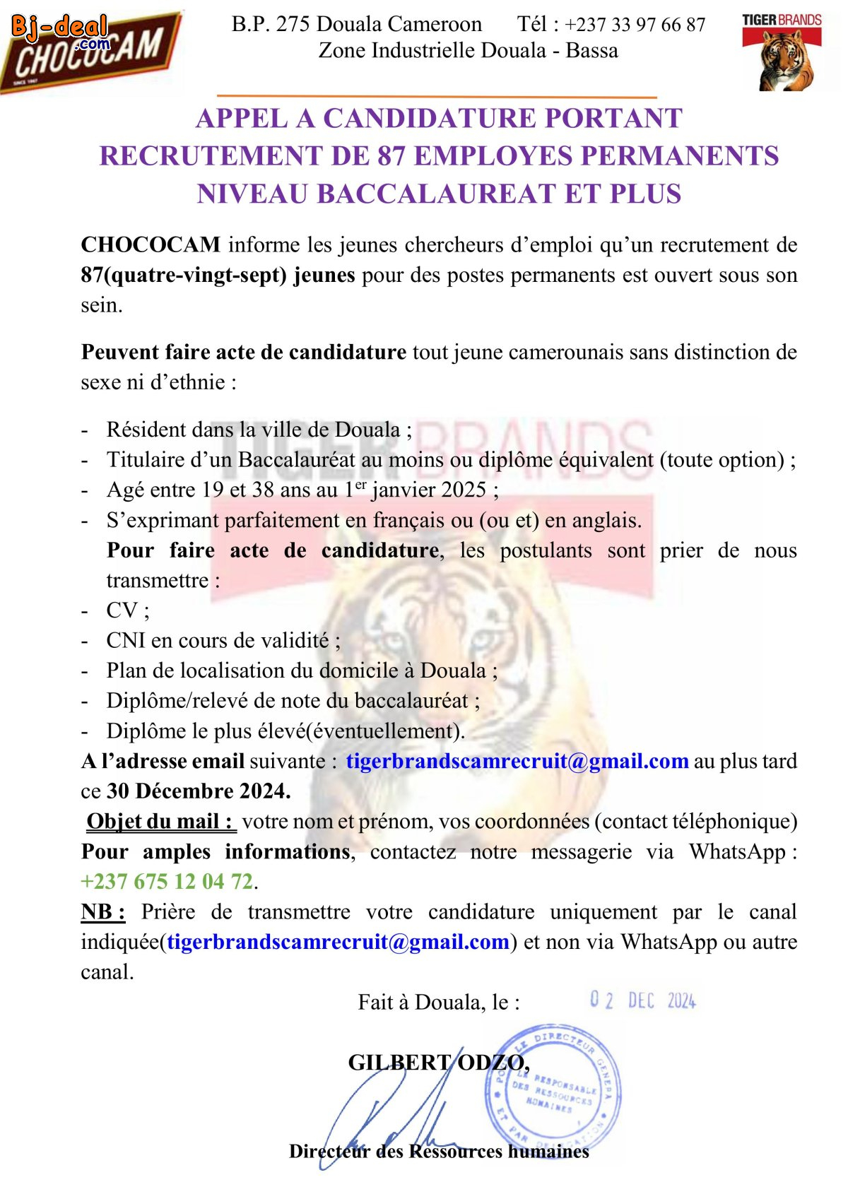 Image principale de CHOCOCAM DOUALA CAMEROUN RECRUTE 87 PROFILS