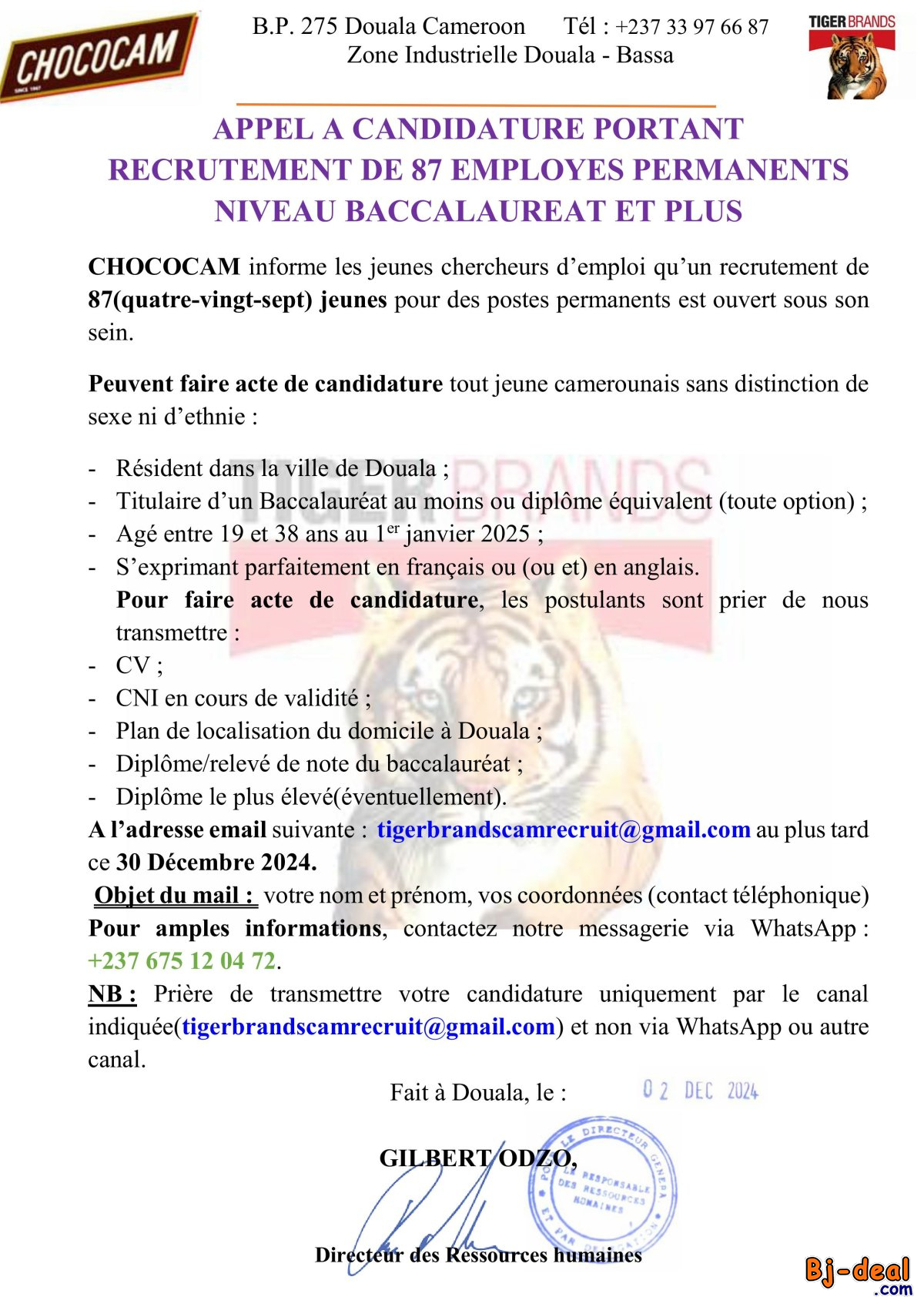 Image principale de 87 EMPLYES PERMANENTS CHEZ CHOCOCAM DOUALA    URGENT