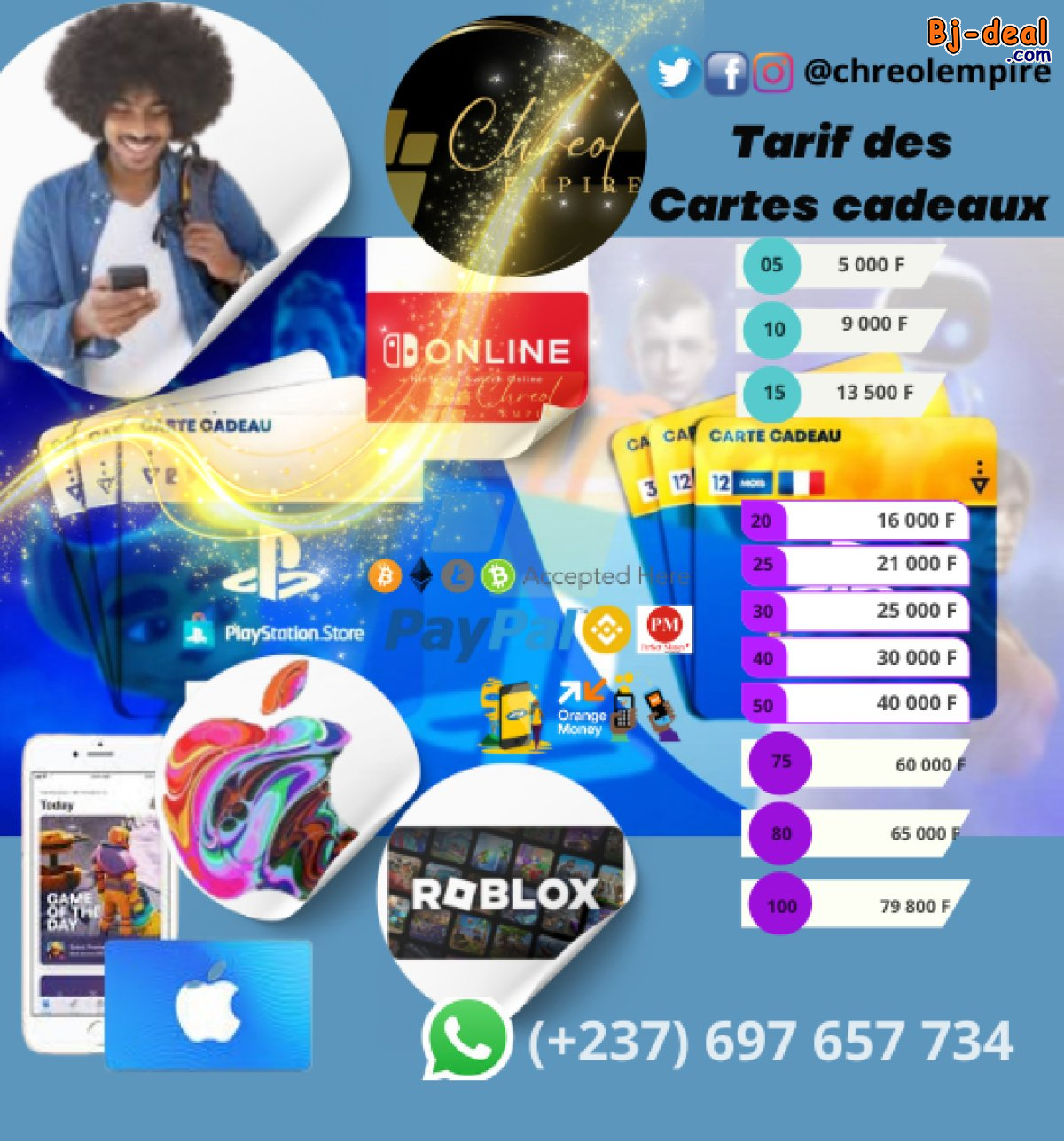 Image principale de Achat facil des cartes cadeaux ROBLOX chez CHRÉOL EMPIRE