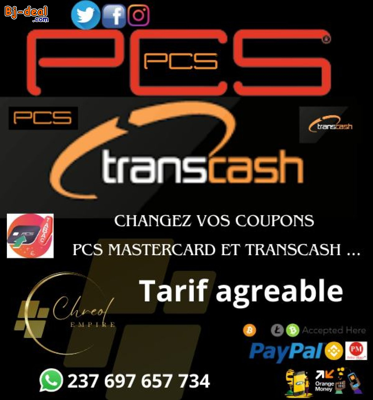 Main image of Dechargez vos coupons TRANSCASH et PCS MASTERCARD Chreol Empire