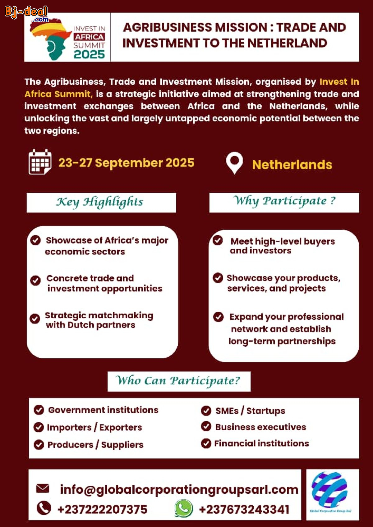 Image principale de Agribusiness, Trade and Investment Mission to the pays bas