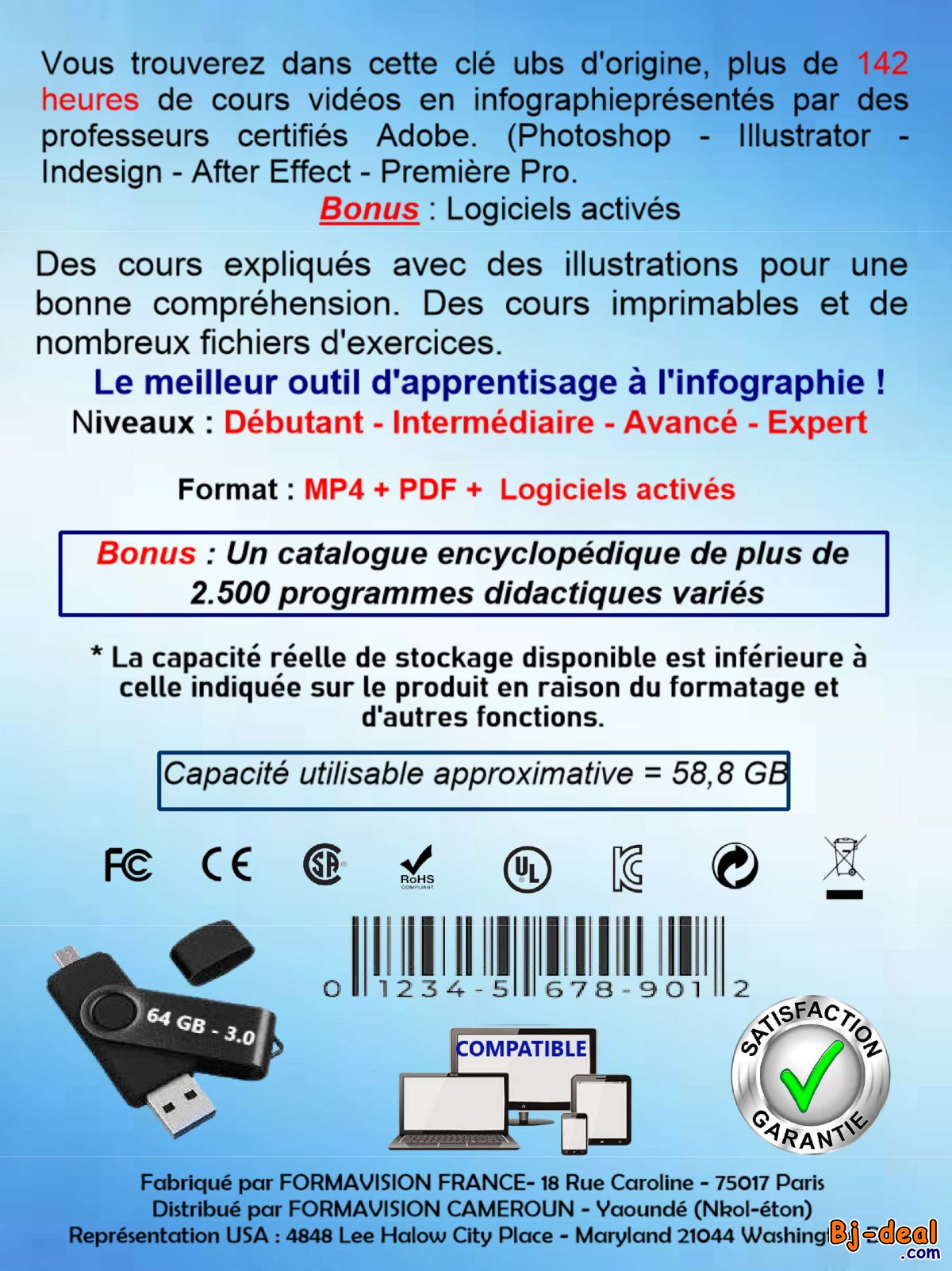 Image principale de Clé USB 64 GB 3.0-otg- pack cours d&amp;#039;infographie +de 124 heures