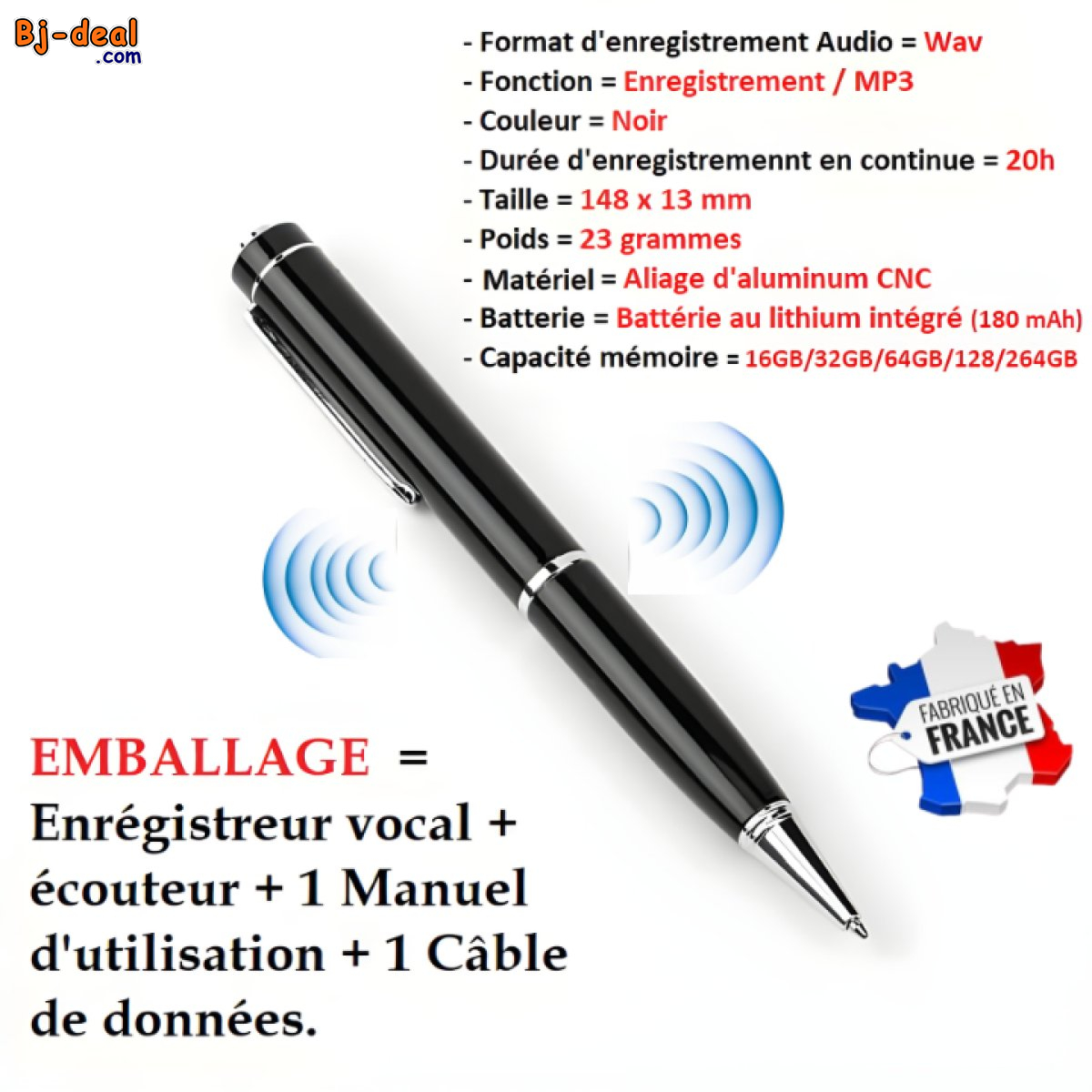 Image principale de STYLO ENREGISTREUR VOCAL NUMERIQUE DICTAPHONE